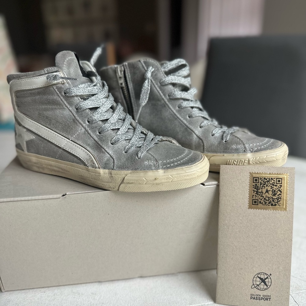 Golden Goose Gunmetal Grey Slides